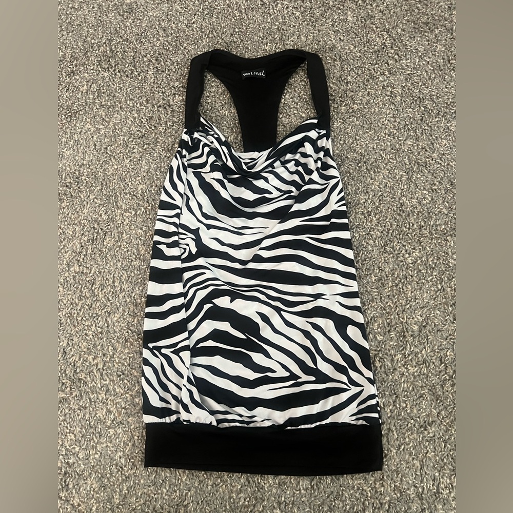 Y2K Vintage Zebra Stripe Cowl Neck Tank Top